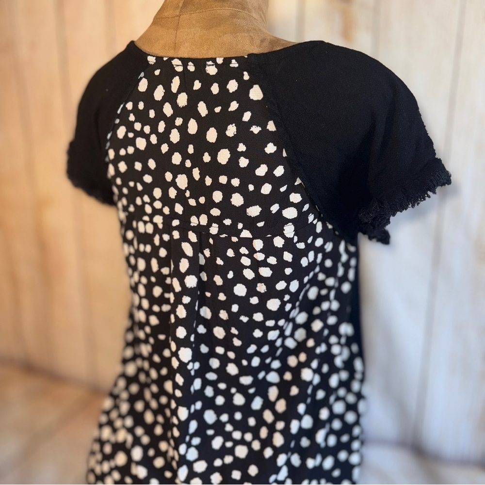 Umgee Black Blouse with chiffon Polka Dot back, boho, tunic​​ - Picture 7 of 13